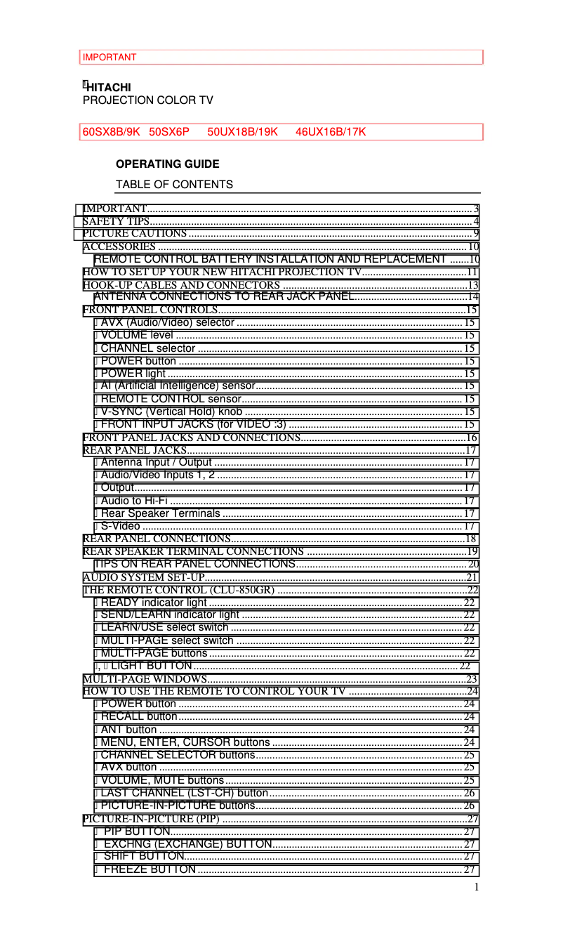 Image de la première page du manuel de l'appareil 60SX8B
