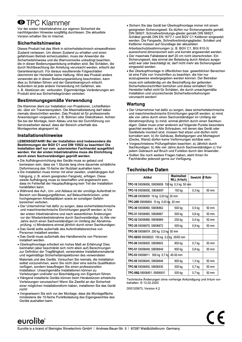 Page n°1 - Manuel utilisateur Eurolite TPC-35