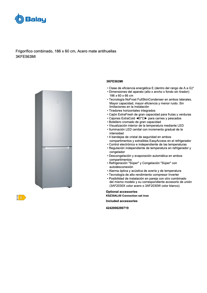 Page 1 of the manual Technical Sheet Balay 3KFE563MI