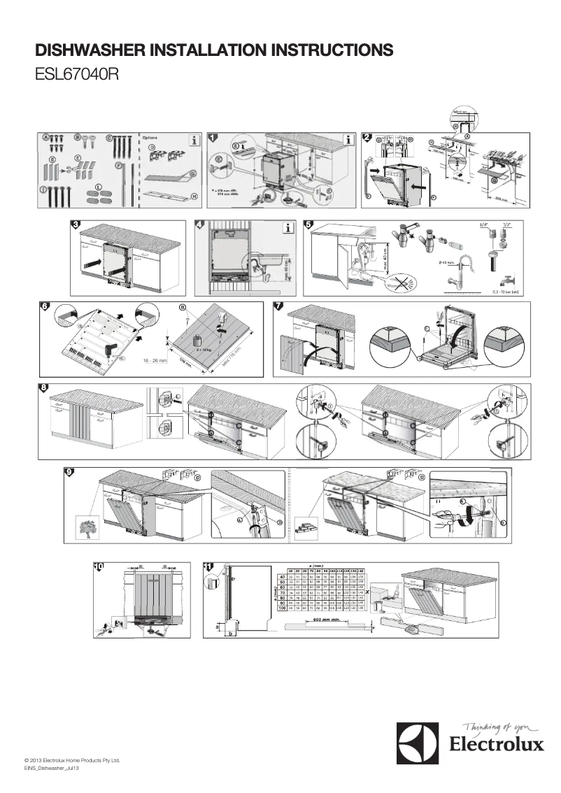 Page 1 de la notice Guide d'installation Electrolux ESL67040