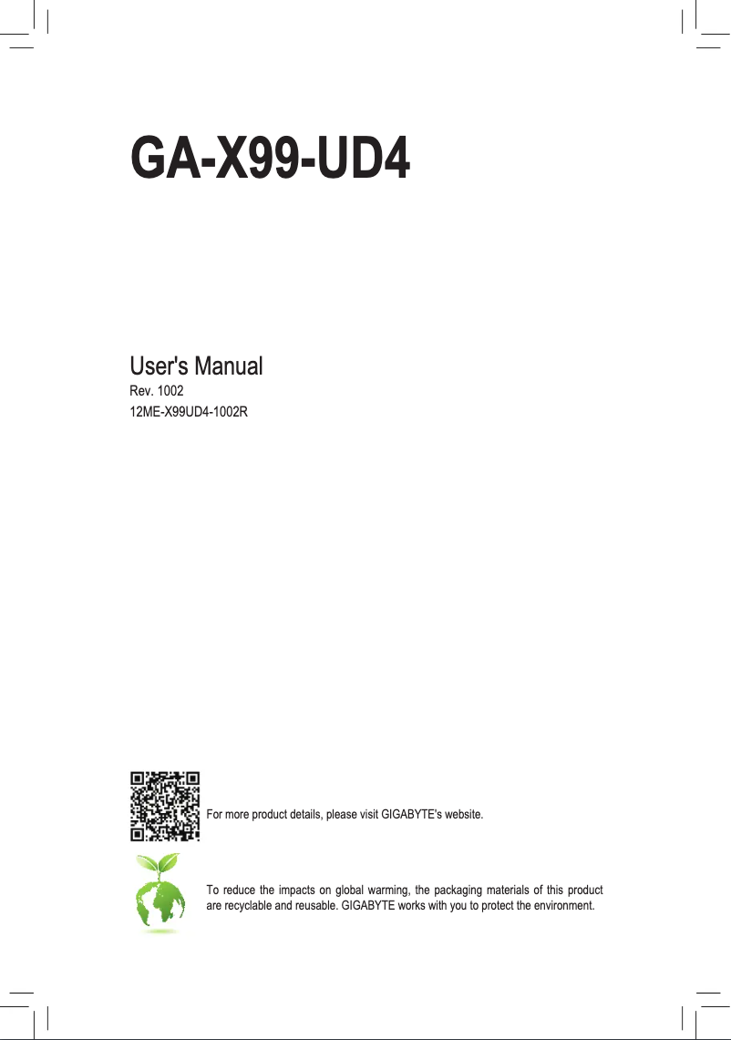 Page n°1 - Manuel utilisateur Gigabyte GA-X99-UD4
