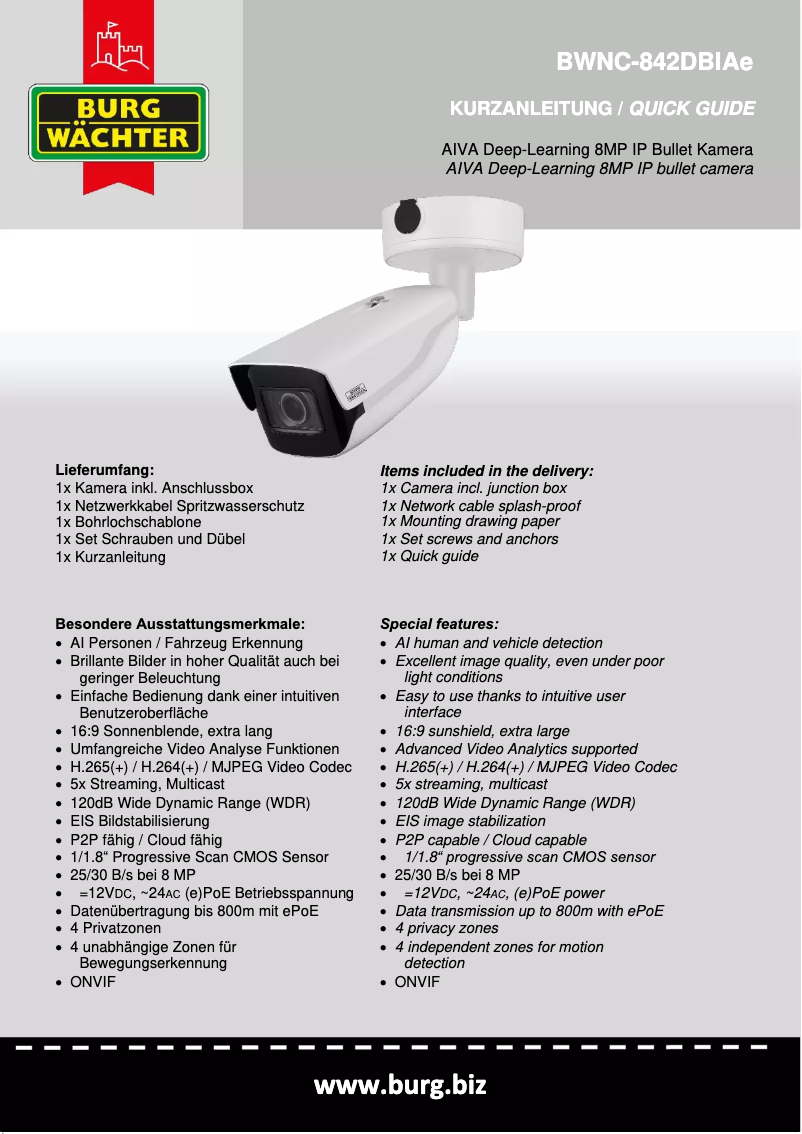 Page 1 de la notice Manuel utilisateur Burg Wächter BWNC-842DBIAE