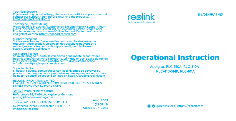 Page 1 de la notice Guide de démarrage rapide Reolink RLC-410