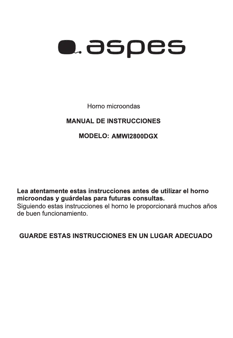 Page 1 of the manual User Manual Aspes AMWI2800DGX
