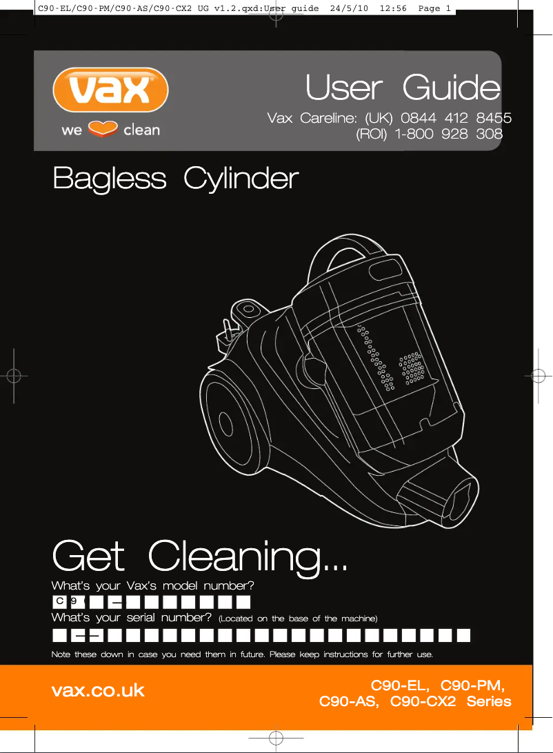 Page 1 de la notice Manuel utilisateur Vax C90-AS-B-AS