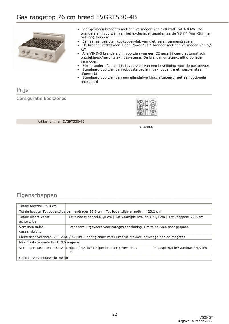 Page 1 de la notice Manuel utilisateur Viking EVGRT530-4B
