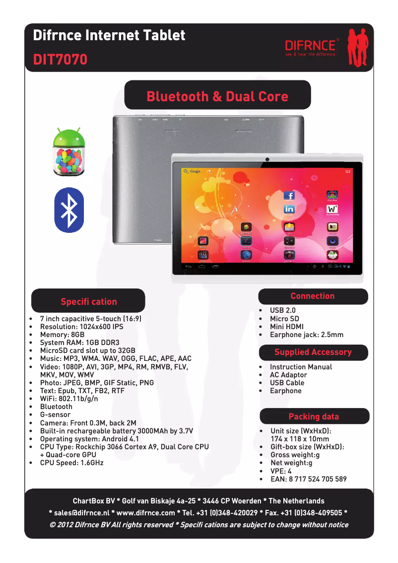 Page 1 de la notice Manuel utilisateur Difrnce DIT7070