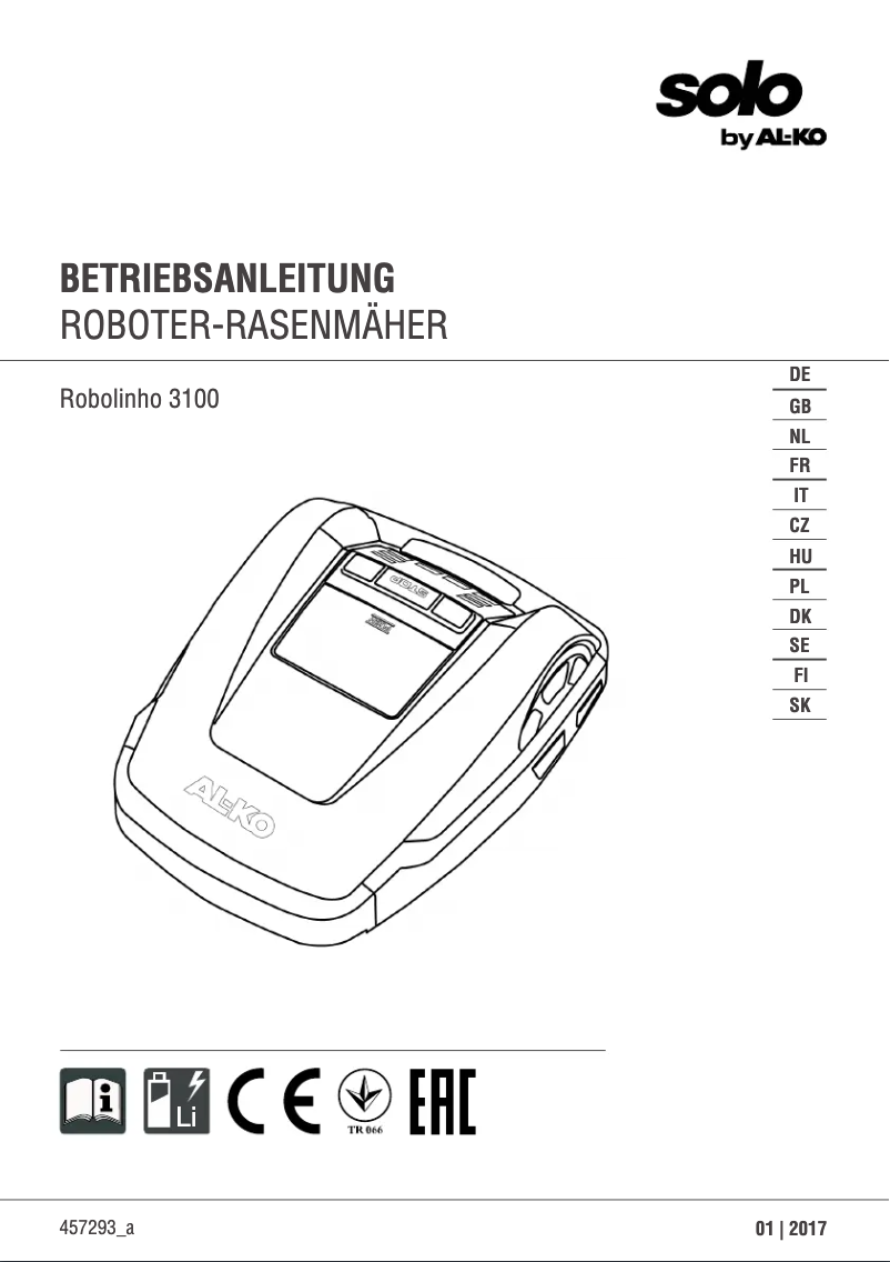 Page 1 de la notice Manuel utilisateur AL-KO Robolinho 3100