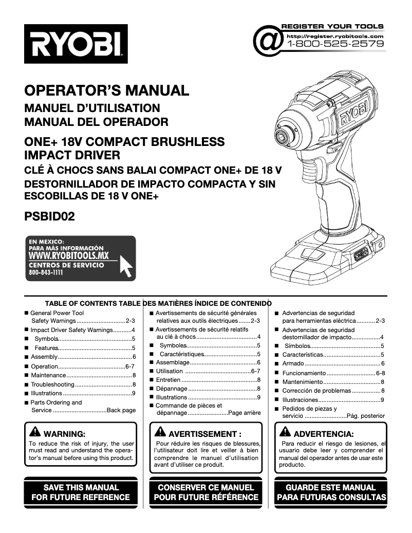 Image de la première page du manuel de l'appareil One+ PSBID02