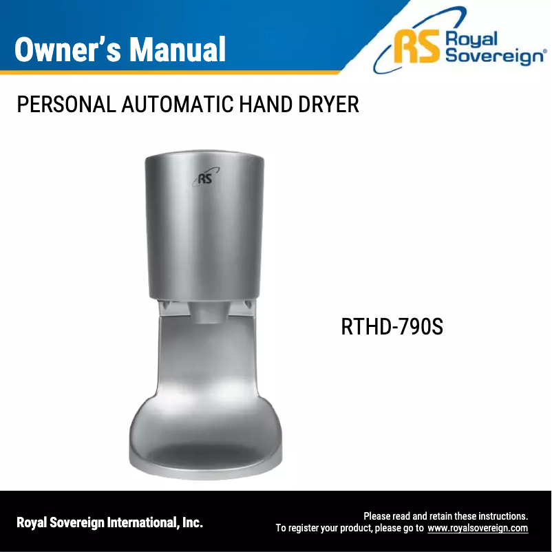 Page n°1 - Manuel utilisateur Royal Sovereign RTHD-790S