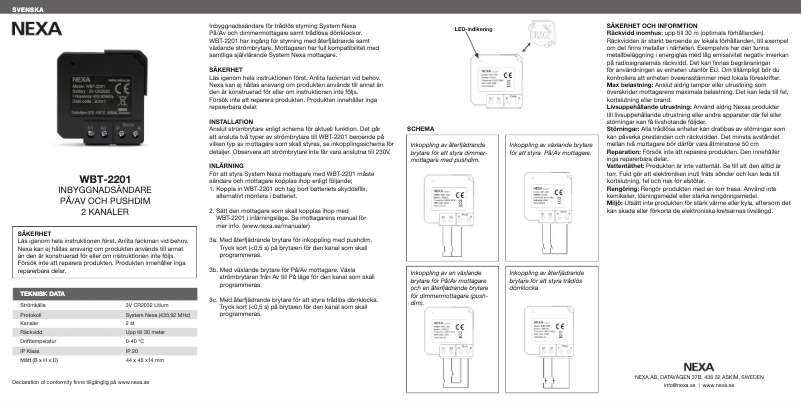 Page 1 de la notice Manuel utilisateur Nexa WBT-2201