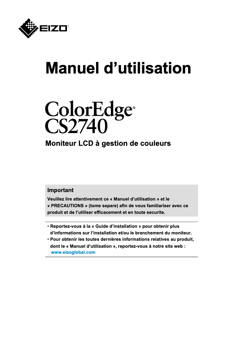 Page 1 de la notice Manuel utilisateur Eizo ColorEdge CS2740