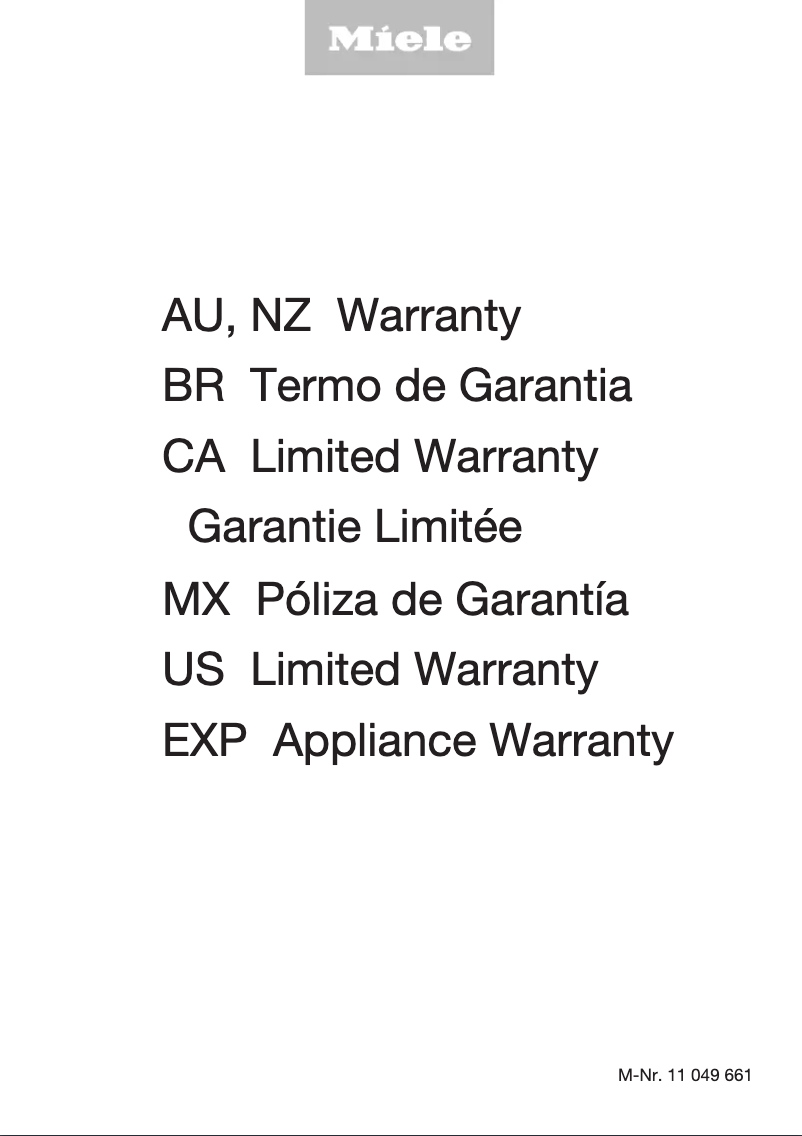 Page 1 de la notice Informations de garantie Miele KM 7740 FR