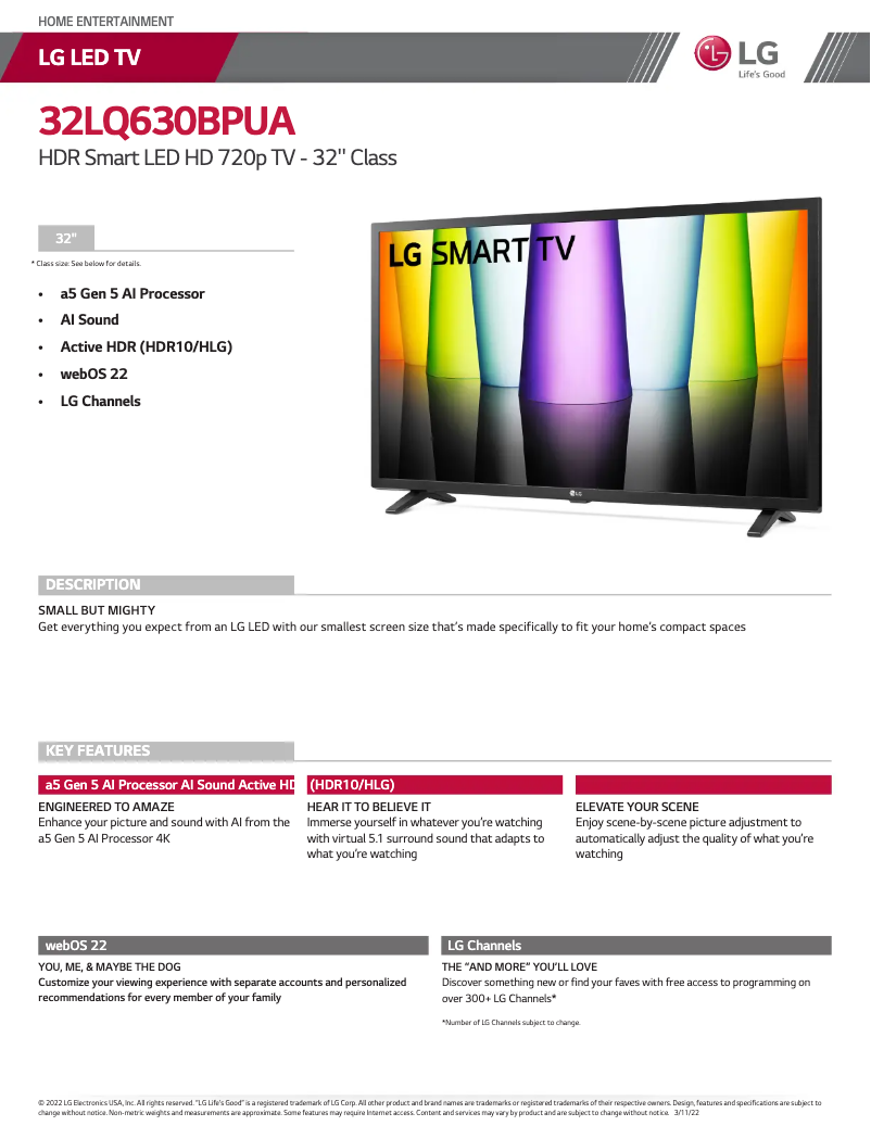 Página 1 del manual Ficha técnica LG 32LQ630BPUA