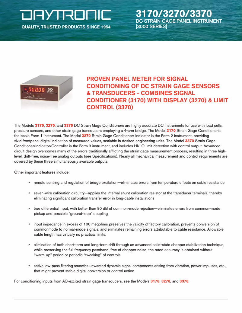 Page 1 de la notice Fiche technique Daytronic 3170C