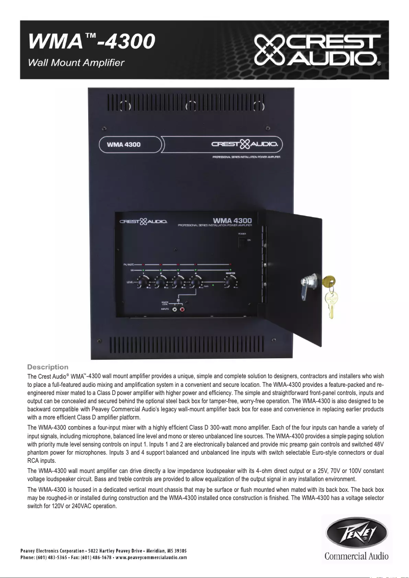 Page 1 de la notice Fiche technique Crest Audio WMA 4300
