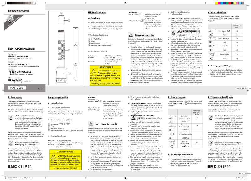 Page 1 de la notice Manuel utilisateur Livarno Lux IAN 92053