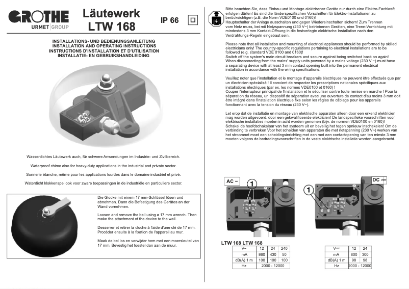 Image de la première page du manuel de l'appareil LTW 168