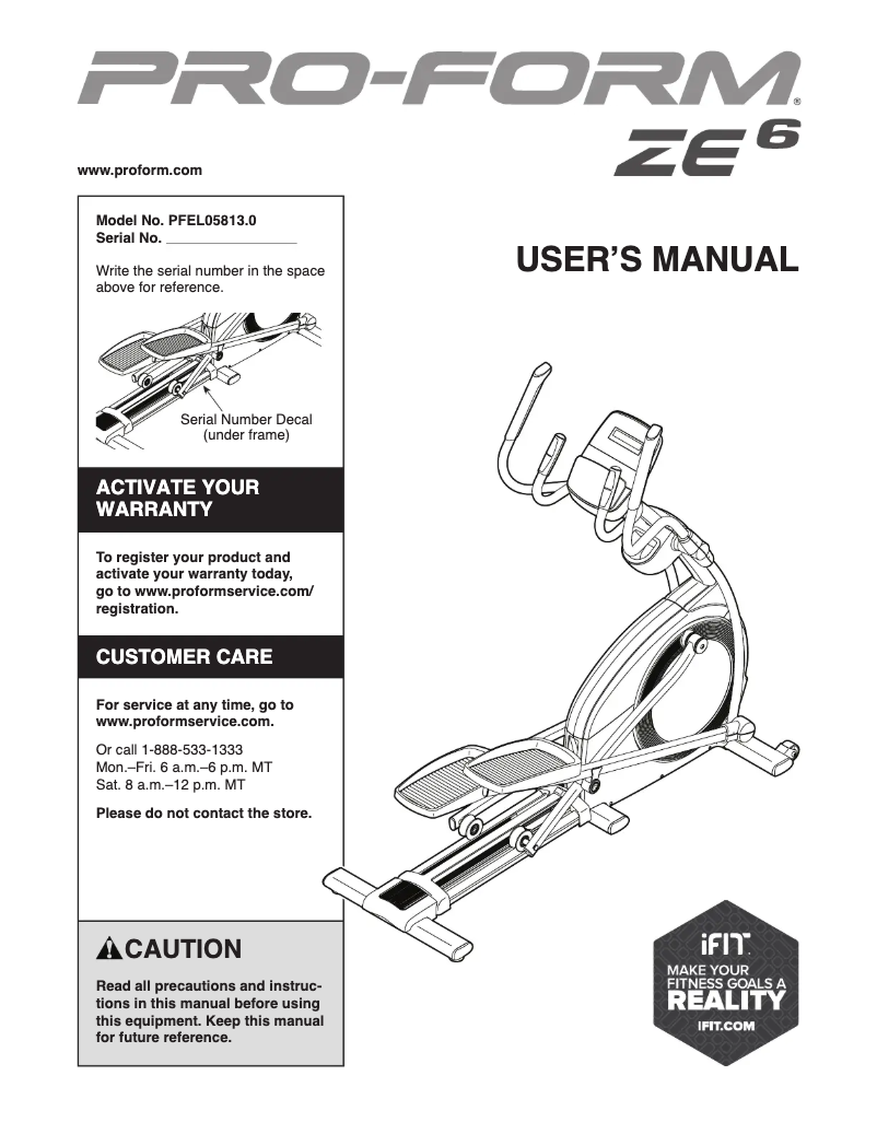 Página 1 del manual Manual de usuario ProForm ZE 6