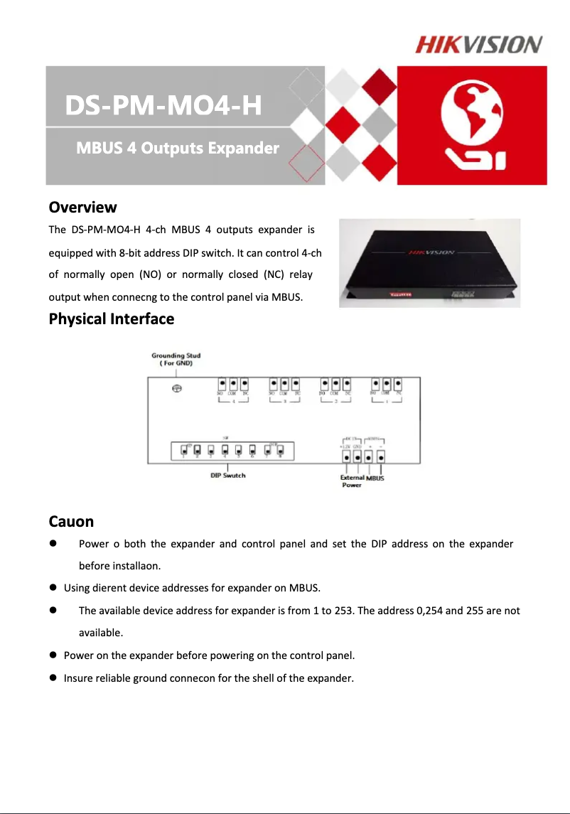 Image de la première page du manuel de l'appareil DS-PM-MO4-H