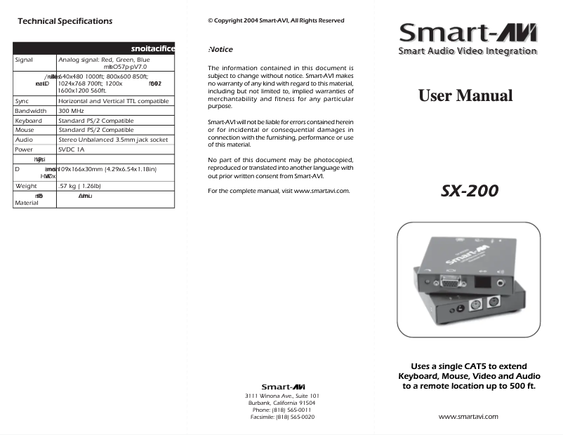 Page n°1 - Manuel utilisateur Smart-AVI SX-RX200S