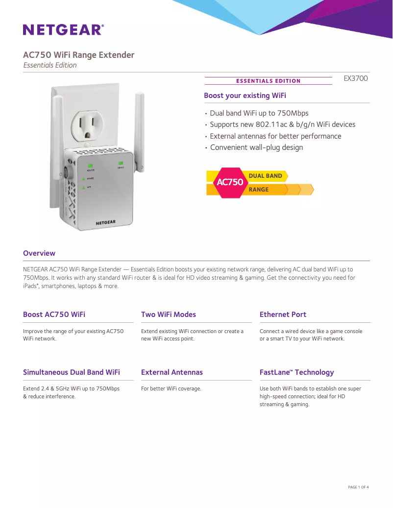 Page n°1 - Fiche technique Netgear EX3700