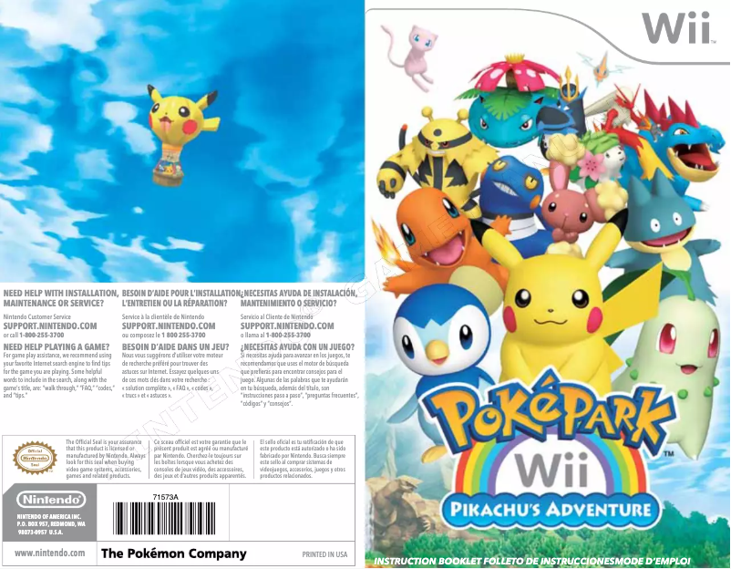 Page 1 de la notice Manuel utilisateur Nintendo PokePark Wii - Pikachus Adventure (Wii)