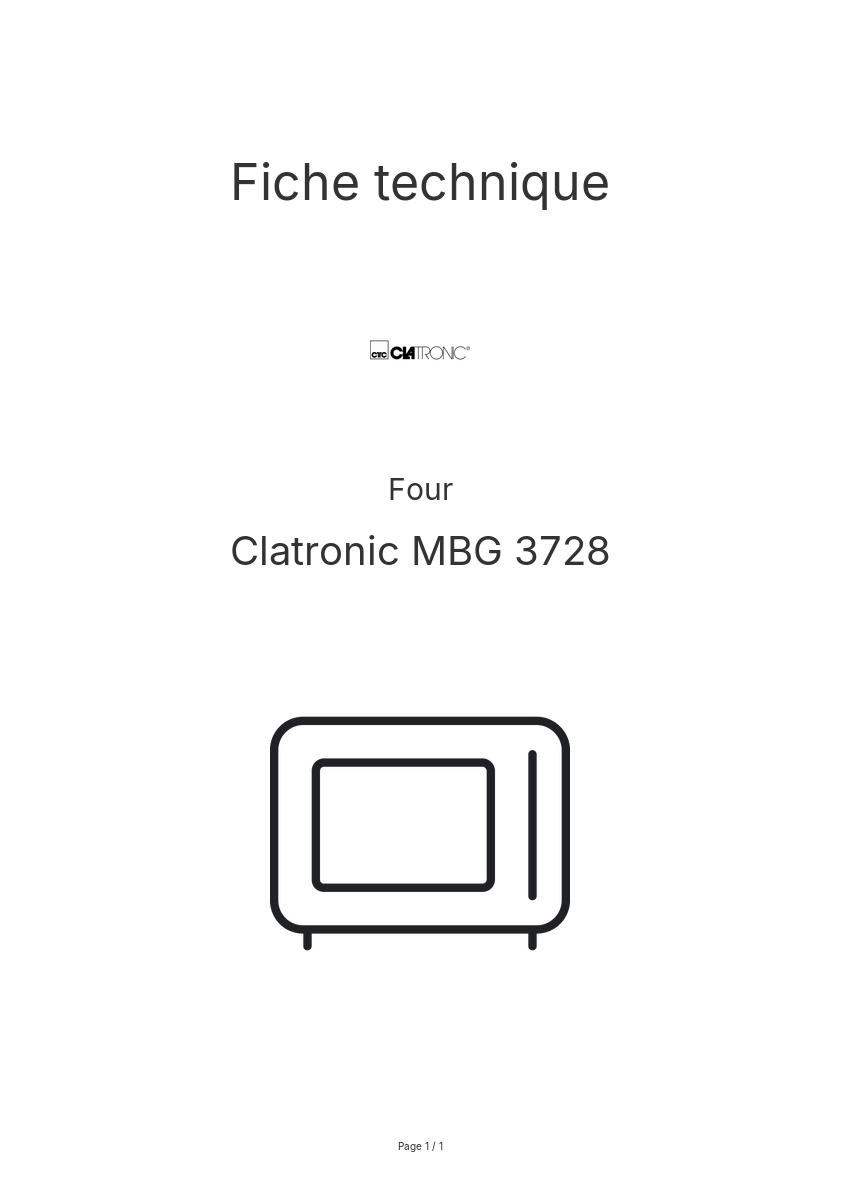 Page n°1 - Fiche technique Clatronic MBG 3728