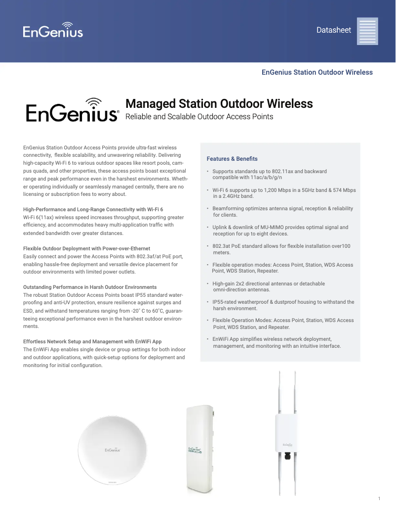 Page 1 de la notice Fiche technique EnGenius ENH500