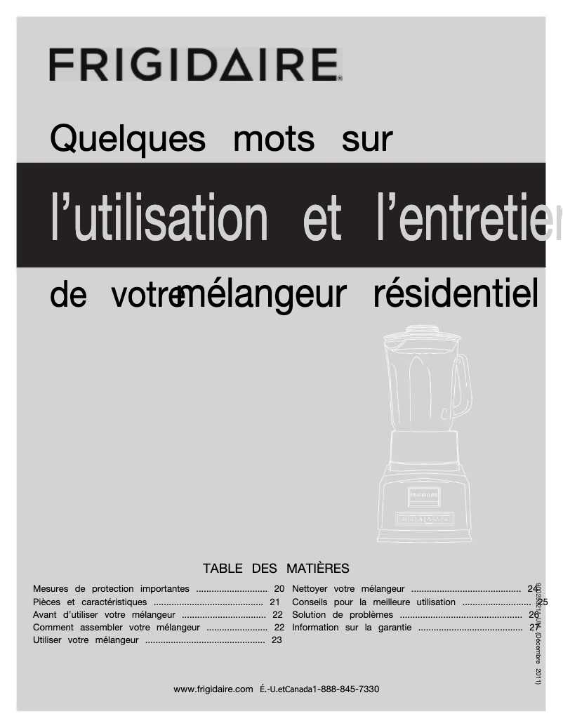 Page 1 de la notice Manuel utilisateur Frigidaire FPJB56B7MS