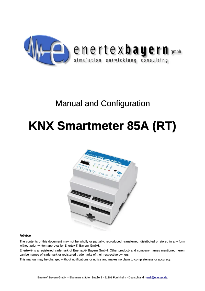 Page 1 de la notice Manuel utilisateur Enertex KNX SmartMeter 85A RT