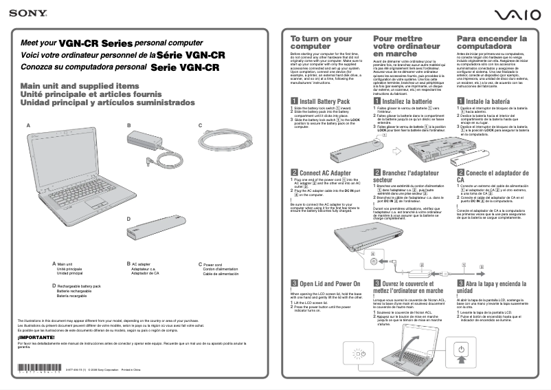 Image de la première page du manuel de l'appareil Vaio VGN-CR510D