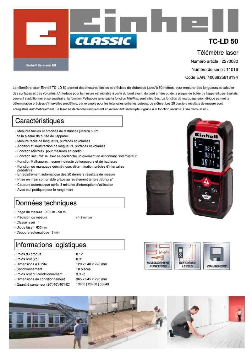 Page n°1 - Fiche technique Einhell TC-LD 50