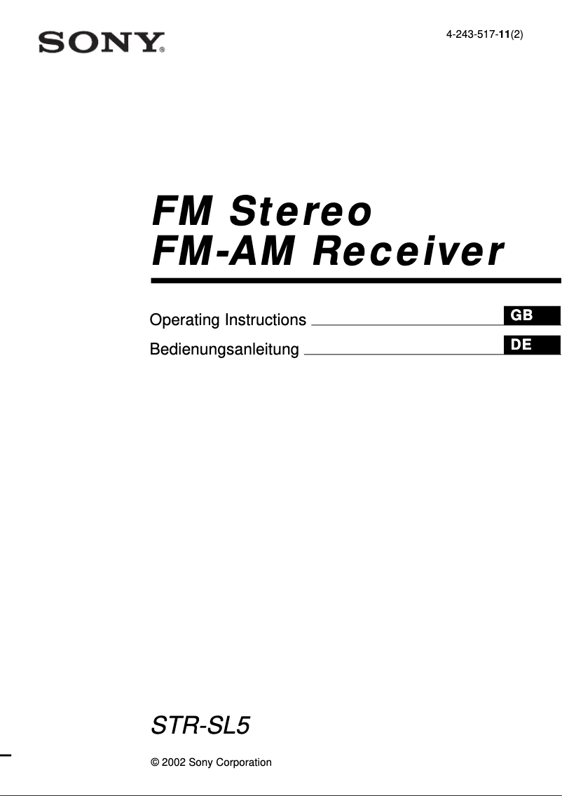 Page 1 de la notice Manuel utilisateur Sony STR-SL5