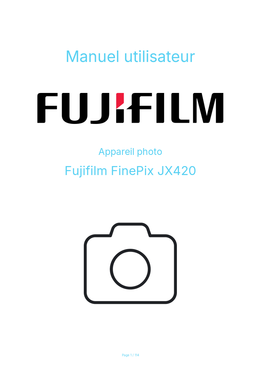 Image de la première page du manuel de l'appareil FinePix JX420