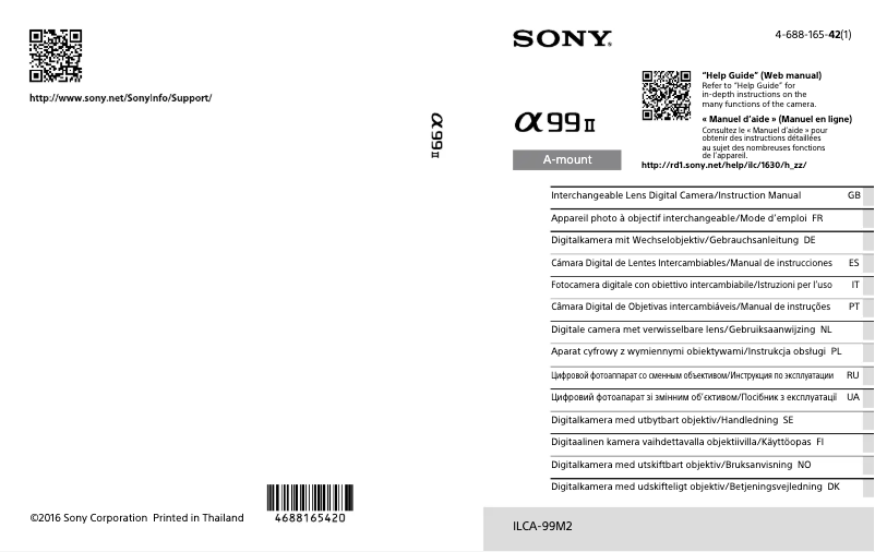 Page n°1 - Manuel utilisateur Sony Alpha A99