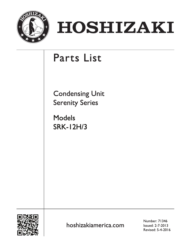 Page 1 de la notice Manuel utilisateur Hoshizaki SRK-12H