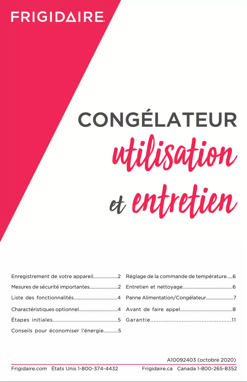 Page 1 de la notice Manuel utilisateur Frigidaire FFCL1542AW