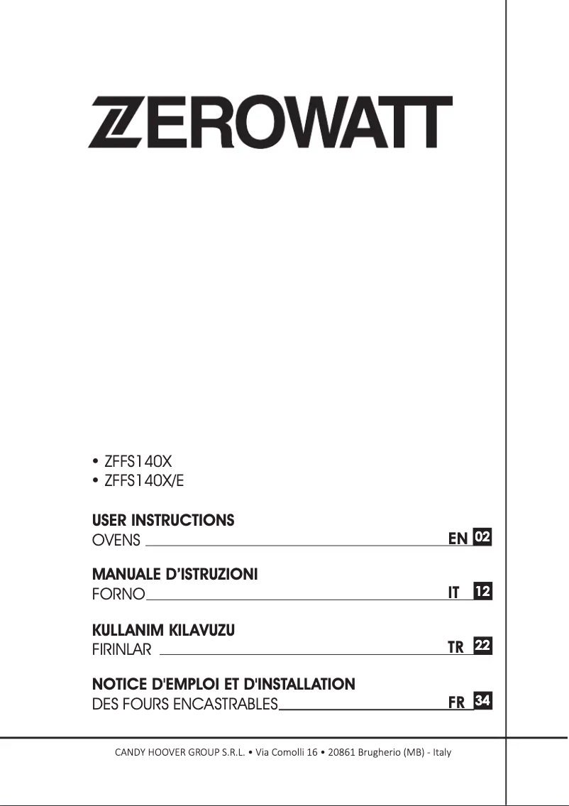 Page 1 de la notice Manuel utilisateur Zerowatt ZFFS140X/E