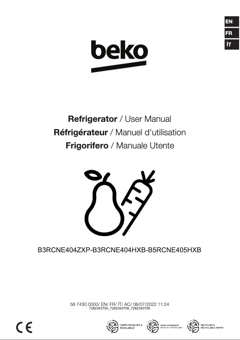Page 1 de la notice Manuel utilisateur Beko B5RCNE405HXB