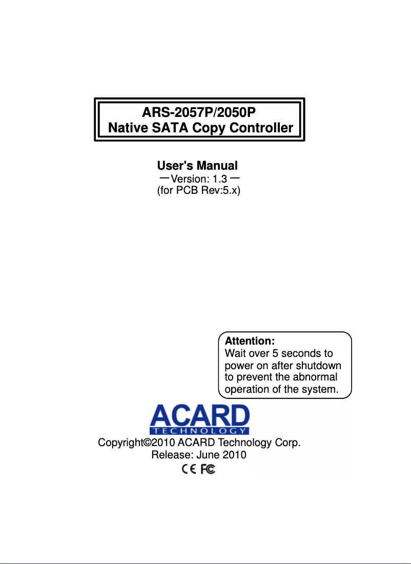 Page n°1 - Manuel utilisateur Acard ARS-2050P