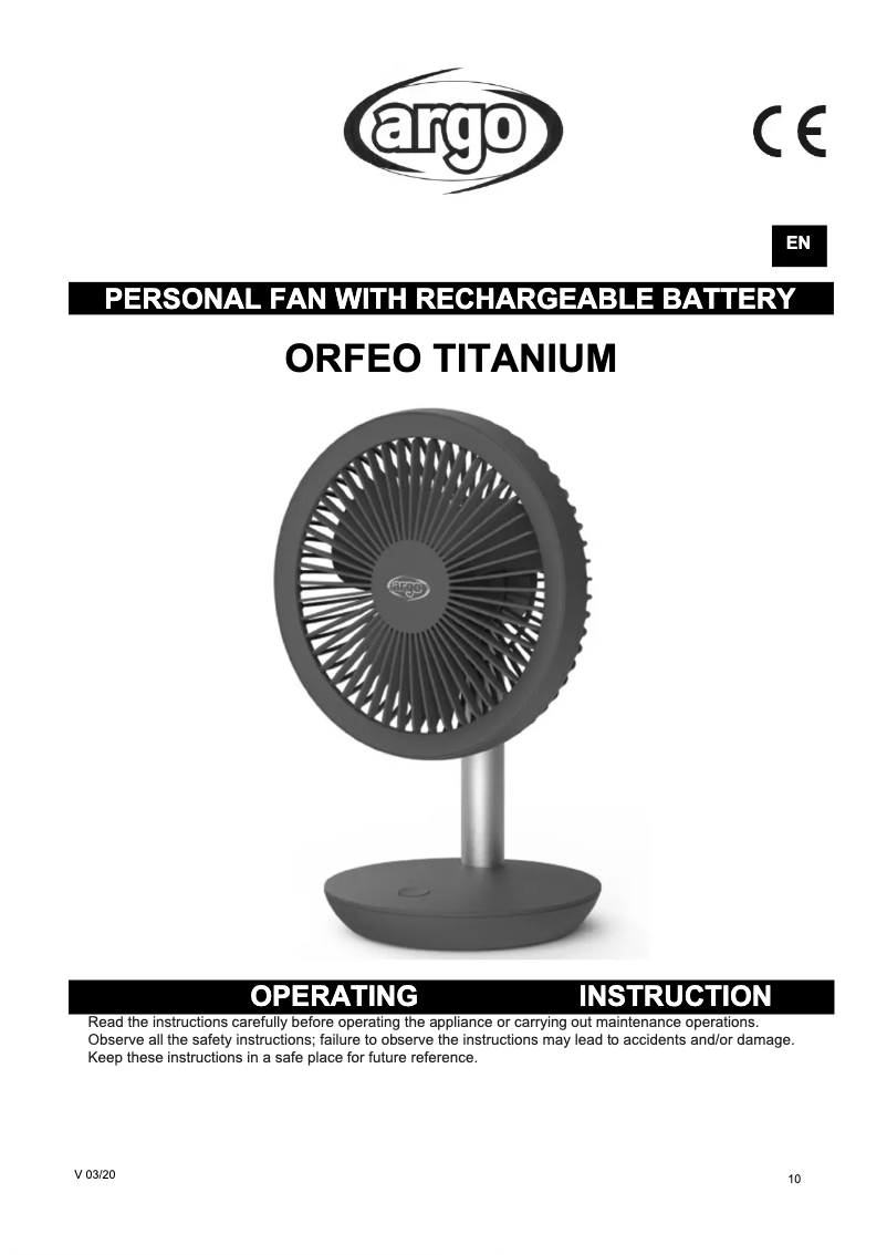 Image de la première page du manuel de l'appareil Orfeo Titanium