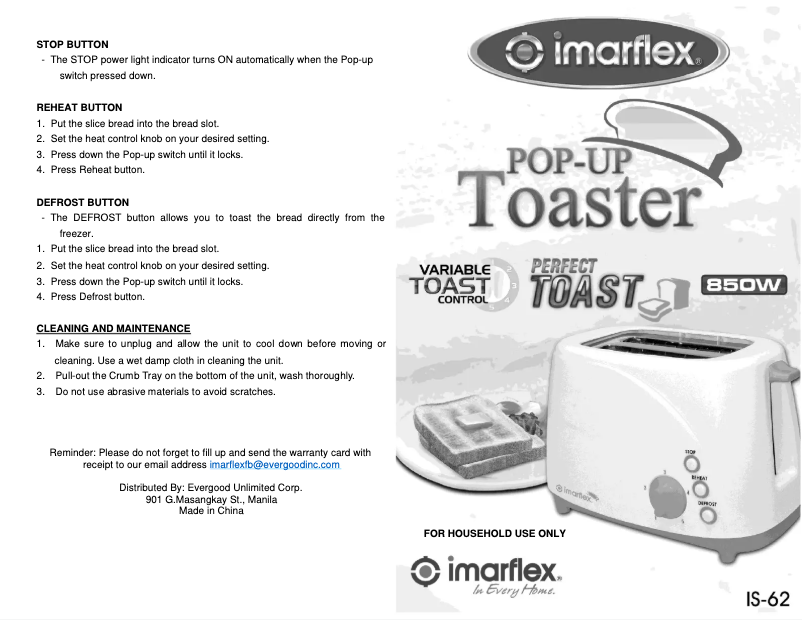 Page 1 de la notice Manuel utilisateur Imarflex IS-62