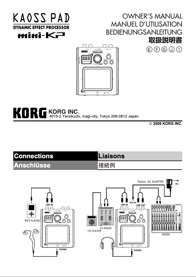 Page 1 de la notice Manuel utilisateur Korg Kaoss Pad Mini 2S