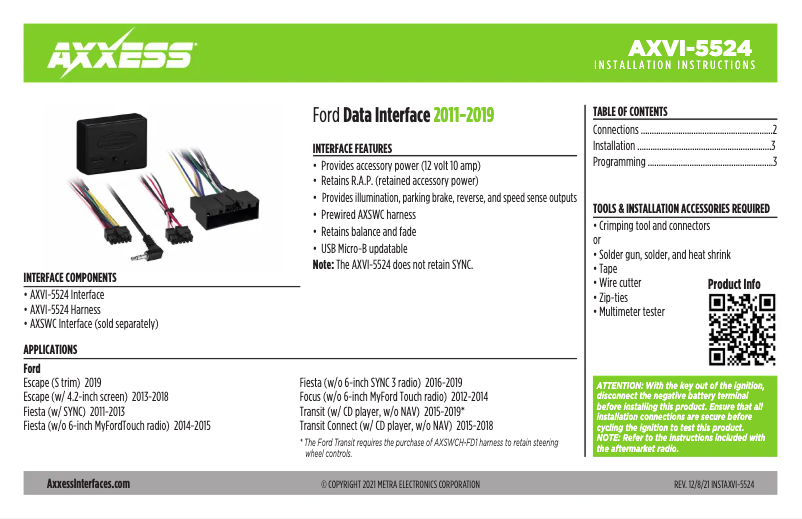 Image de la première page du manuel de l'appareil AXVI-5524