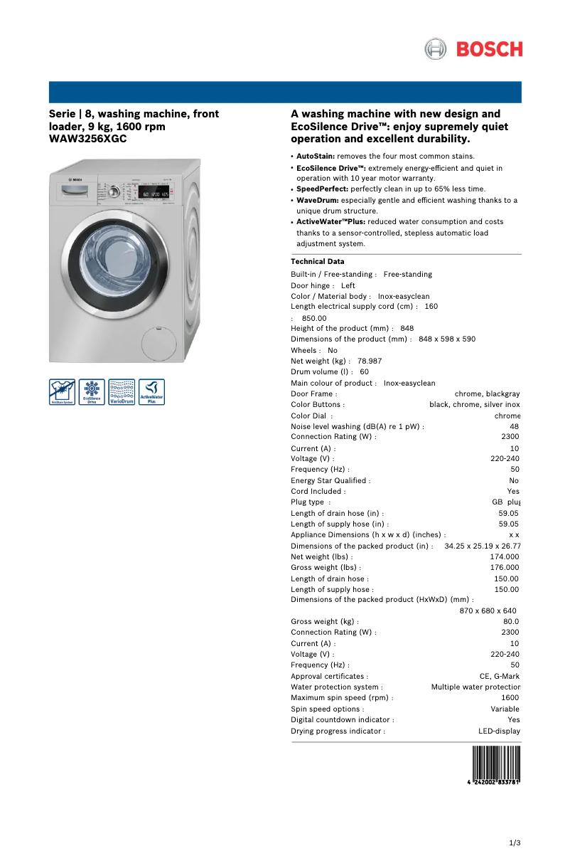 Image de la première page du manuel de l'appareil WAW3256XGC