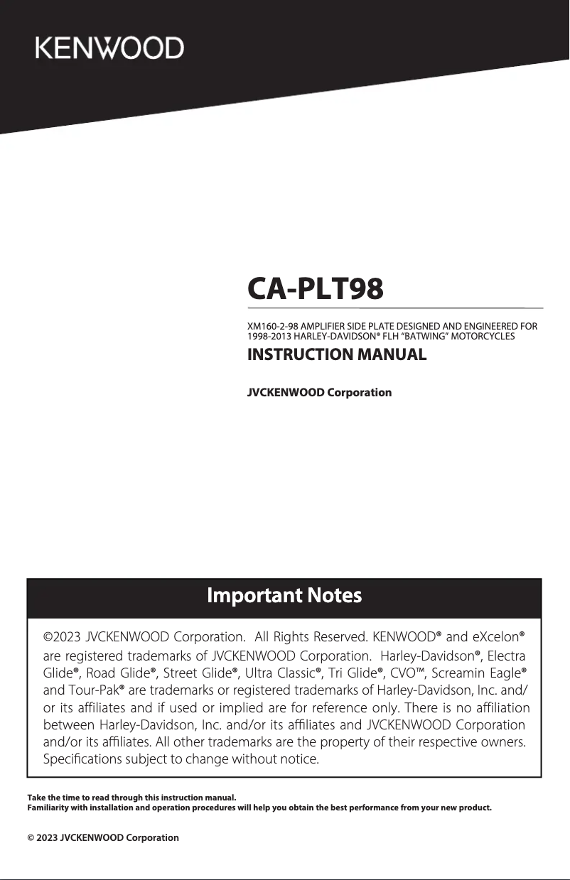 Page n°1 - Manuel utilisateur Kenwood Excelon CA-PLT98