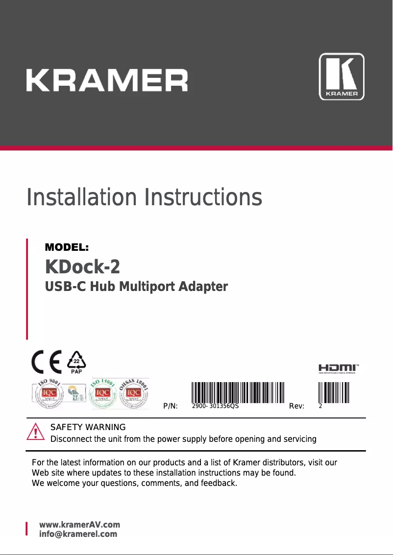 Image de la première page du manuel de l'appareil KDock-2