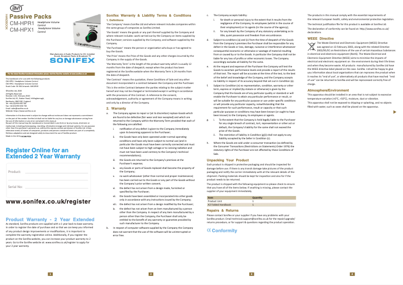 Page 1 de la notice Manuel utilisateur Sonifex CM-HPX1