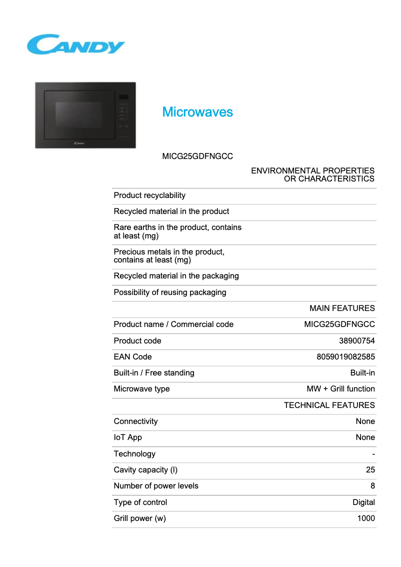 Image de la première page du manuel de l'appareil MICG25GDFNGCC